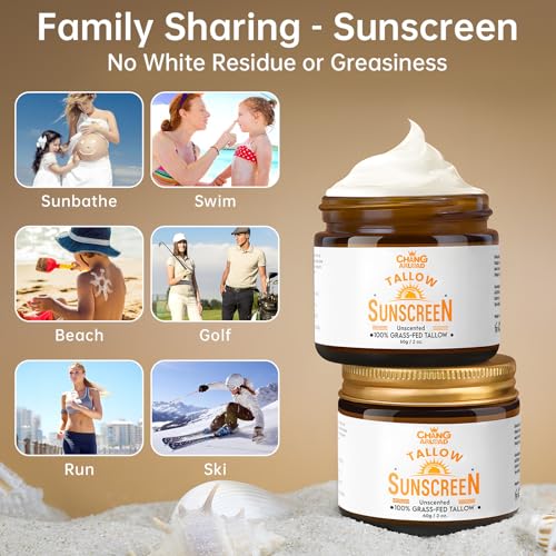 Changarload Organic Beef Tallow Sunscreen SPF 50+ 2oz x 2pcs - Natural, Chemical-Free