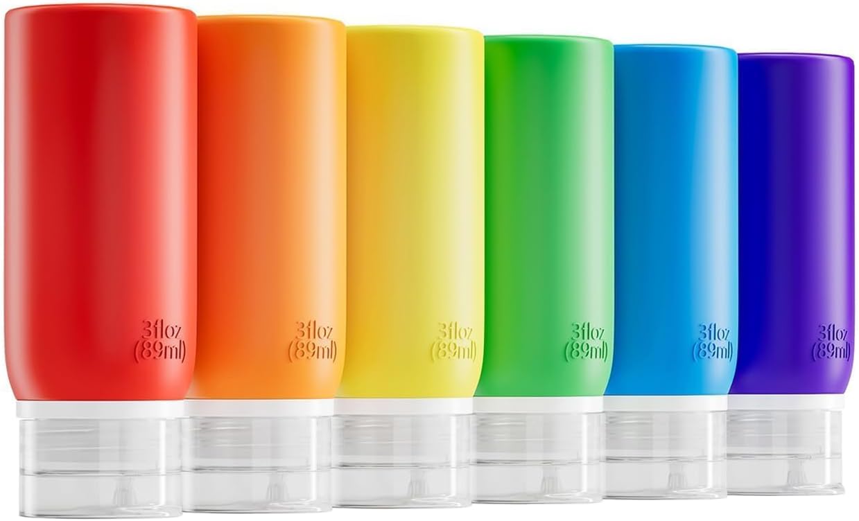 Travel Bottles for Toiletries - TSA Approved 3oz Leakproof Silicone Containers | Pink 6 Pack