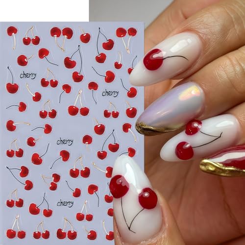 Cherry Nail Stickers Set - 4 Sheets Self-Adhesive Decals