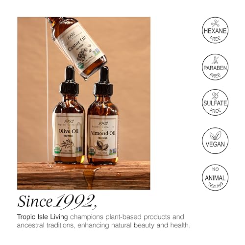 Tropic Isle Living Organic Castor Oil 2oz - Cold Pressed, USDA Certified, Versatile Hair & Skin Moisturizer