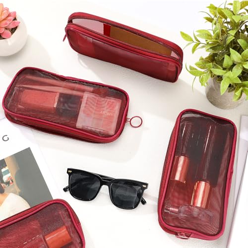 Weewooday Claret Medium Mesh Pouch - 4 Pcs Makeup Organizer
