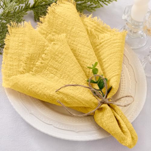 Fringe Cotton Dinner Napkins Set of 6 - 17"x17" Yellow for Weddings & Parties