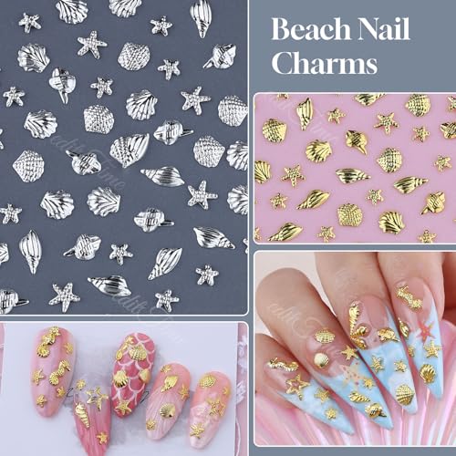 Ocean Nail Charms Set - Gold & Silver 3D Beach Nail Art Gems