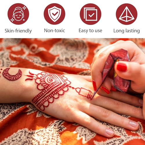 Cherry Red Temporary Tattoo Cone Kit - Vibrant Skin Art Paste for Festivals & Parties