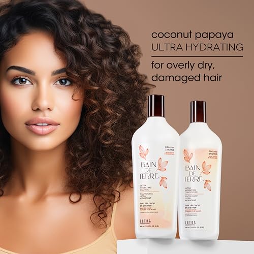 Bain de Terre Coconut Papaya Conditioner 13.5 Fl Oz - Ultra Hydrating Moisture Quench for Dry, Damaged Hair