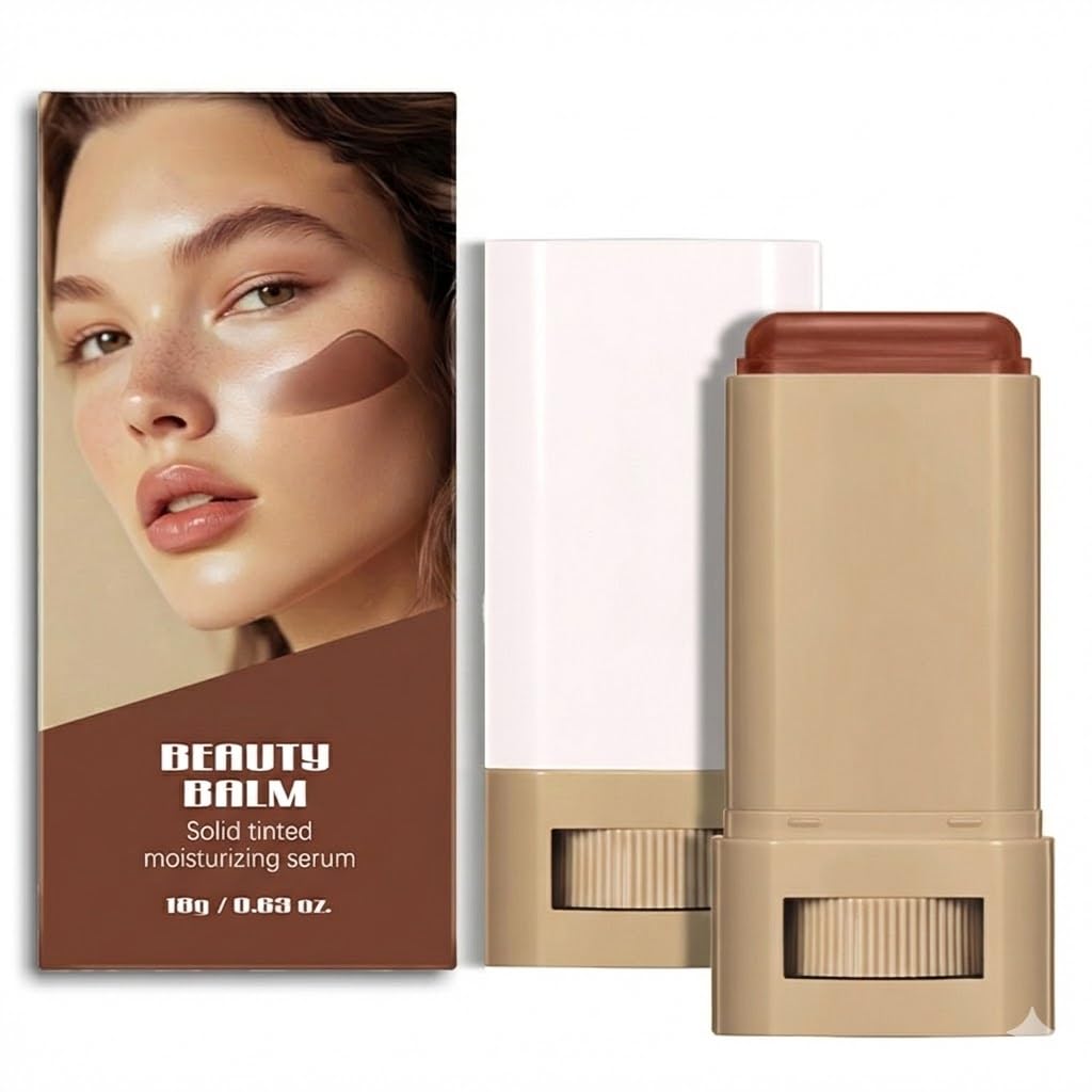 Beauty Balm Serum - Dual-Ended Eraser Foundation Stick with Brush | Full Coverage Korean Makeup in #3 Warm Beige
