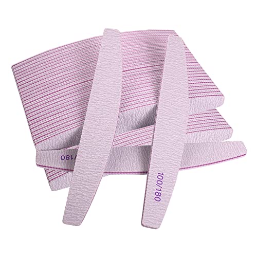 AhaTopia 50 Pcs Halfmoon Nail Files 100/180 Grit Double Sided for Acrylic & Natural Nails