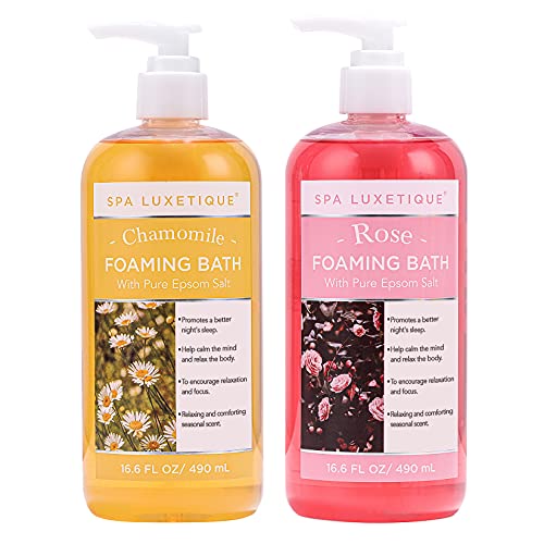 Spa Luxetique Foaming Bubble Bath 33.2 fl oz (2 pack) with Epsom Salt, Rose & Chamomile