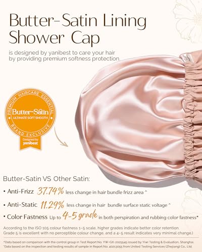 YANIBEST Satin Lined Waterproof Shower Cap for Women - Frizz-Free Hair Protection
