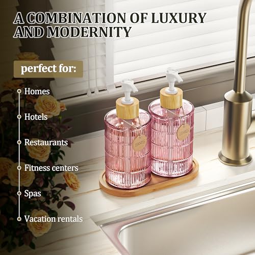 MASADI Soap Dispenser Set with Bamboo Tray for Kitchen & Bathroom