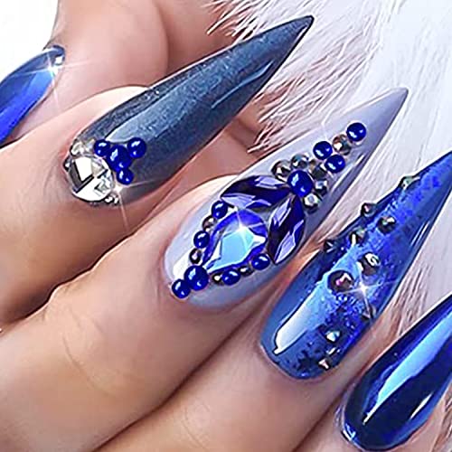 XEAOHESY 1620Pcs Red & Blue Nail Rhinestones for Nails & Crafts, Multi-Shaped & Sized Gems