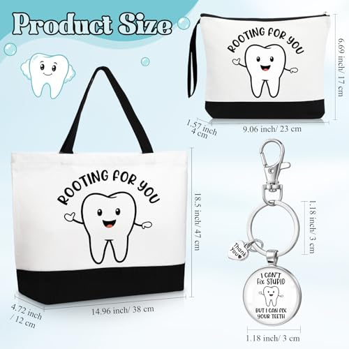 Dentist Appreciation Gift Set - 3 Pcs Tote Bag, Cosmetic Bag & Keychain