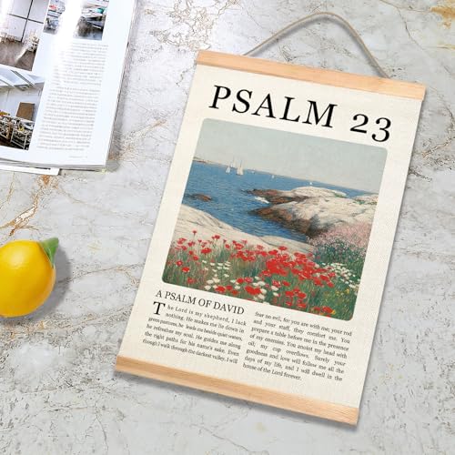 Christian Wall Art Canvas - Psalm 23 Scripture Decor, 18.5x14 Inch