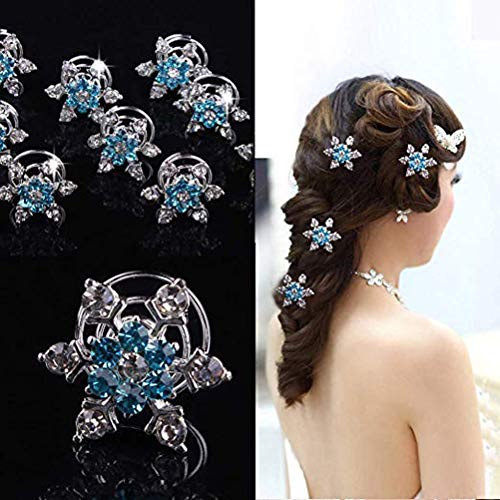 20 Pcs Snowflake Spiral Hair Pins - Rhinestone Bridal Hair Coils (Blue)