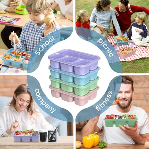 KHOXU 4-Compartment Bento Lunch Box Set - 44Oz Meal Prep Containers