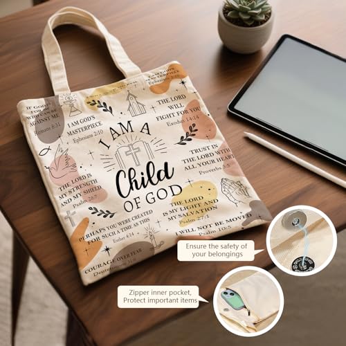 Aesthetic Reusable Canvas Tote Bag for Women with Zipper Pocket