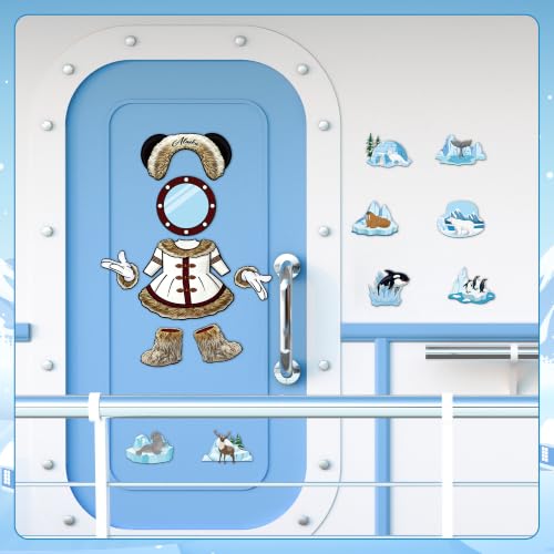 15 Winter-Themed Alaska Cruise Door Magnets Set - Waterproof & Erasable