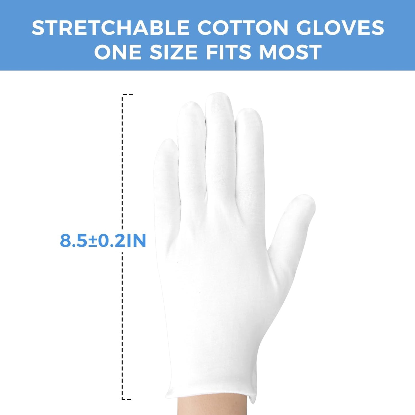 Cotton Moisturizing Gloves for Dry Hands | Soft Eczema Treatment | Stretchable White for Men & Women
