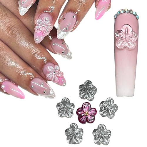 HaFLoNa Medium ApricotBlossom Clear 3D Gel Flower Nail Charms Set for Long Nails