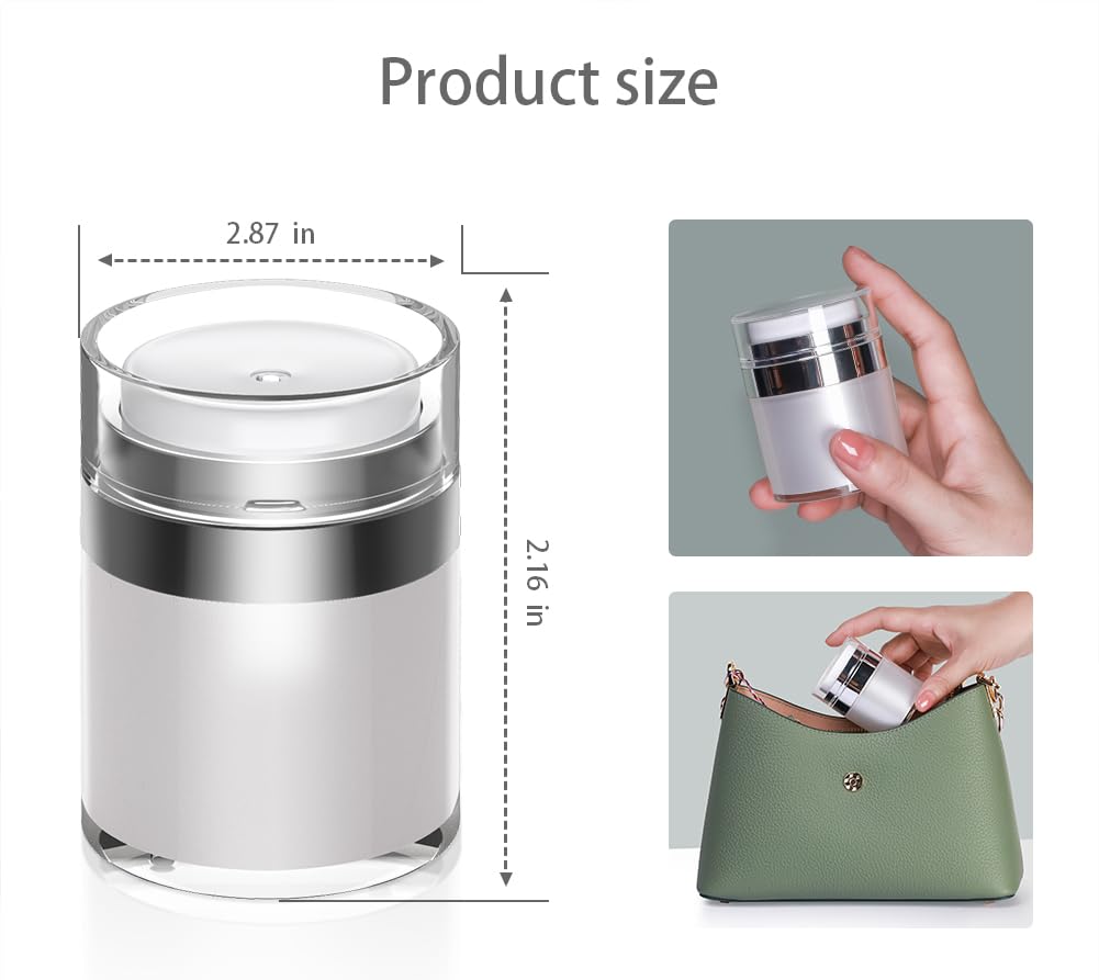 Airless Pump Jar - 1 oz Vacuum Dispenser for Cream | Leak-Proof Travel Lotion Container - Multi-Purpose (2 Pack)