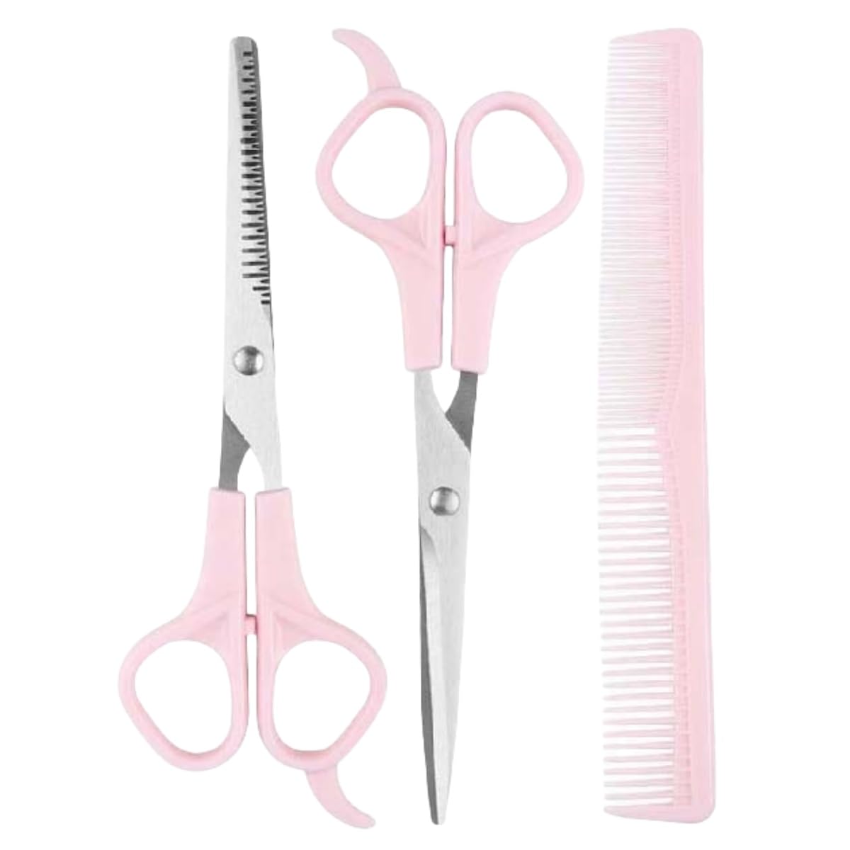 Pink Stainless Steel Hair Cutting Shears Set - 6.7inch Shear, Thinning Scissor, Comb - Barber Kit for Women/Men/Kids