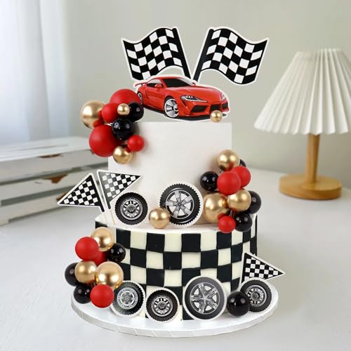 Ercadio 42Pcs Race Car Cake Toppers & Cupcake Decorations