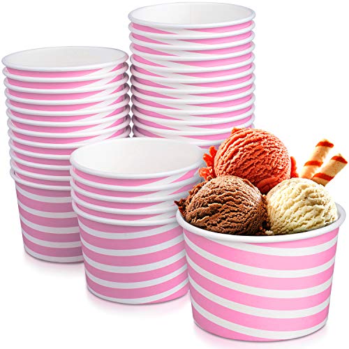 TYPTOP Pink Stripe Ice Cream Cups - 8 oz, 50 Pack, Durable Disposable Snack Bowls for Parties