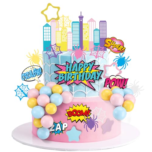 61 Pcs Spider Theme Cake Toppers Set for Kids Birthday Parties
