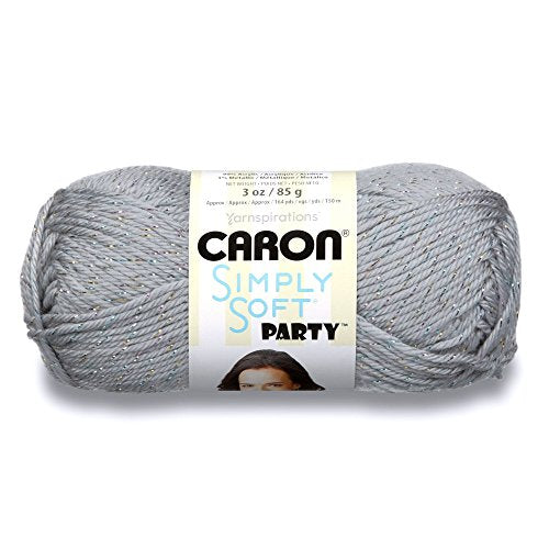Caron Simply Soft Party Yarn - Metallic Silver, 3 oz for Knitting & Crochet