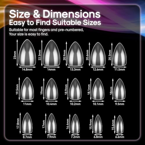 Full Stiletto Nail Tips Kit - 240 Pieces, 15 Sizes, Short & Wide, Includes Heart Stickers (INENK, Variant: Full Stiletto 240)