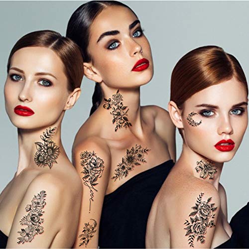 Yazhiji Lotus Chrysanthemum Large Temporary Tattoos - 40 Sheets, Waterproof