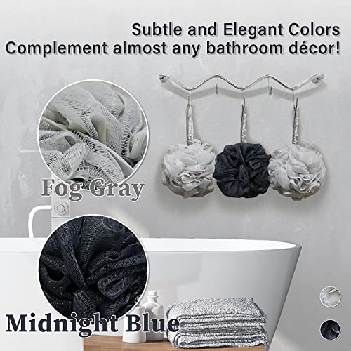 myHomeBody 60g Loofah Sponge 3-Pack - Fog Gray & Midnight Blue Exfoliating Bath Sponges