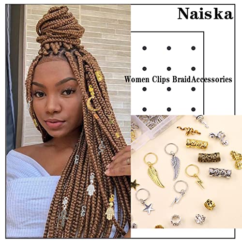 NAISKA 184Pcs Gold Hair Jewelry for Braids, Dreadlock Accessories & Charms