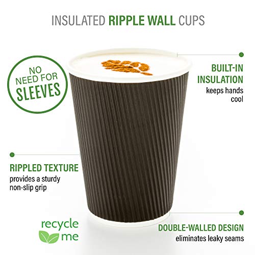 Insulated Ripple Wall Coffee Cups - 25 Count, 8 oz, Black