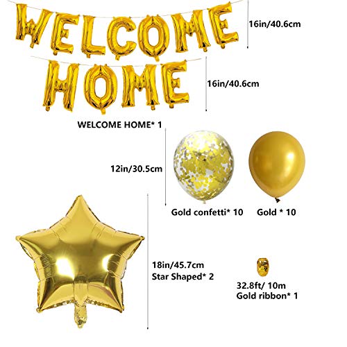 Welcome Home Balloon Banner with Star Confetti - 24 Pack Gold