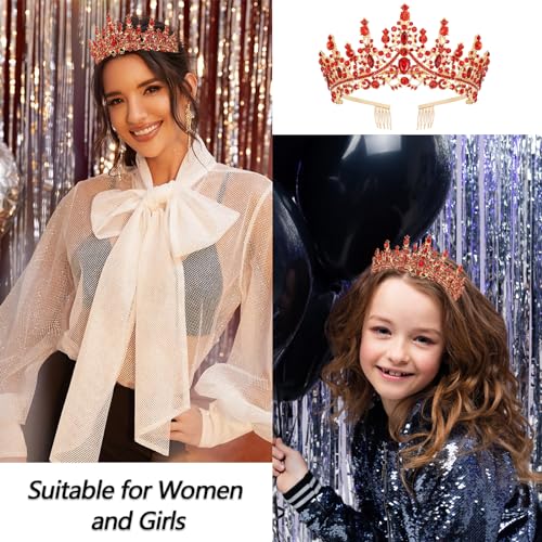 Red Crystal Birthday Tiara Crown with Combs for Girls and Women