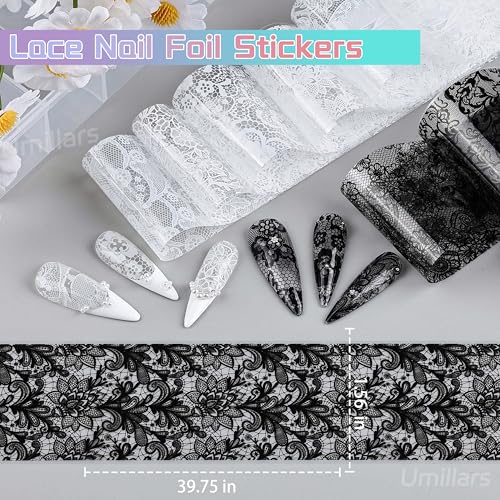 Lace Nail Foil Stickers - 10 Rolls Black & White Holographic Designs