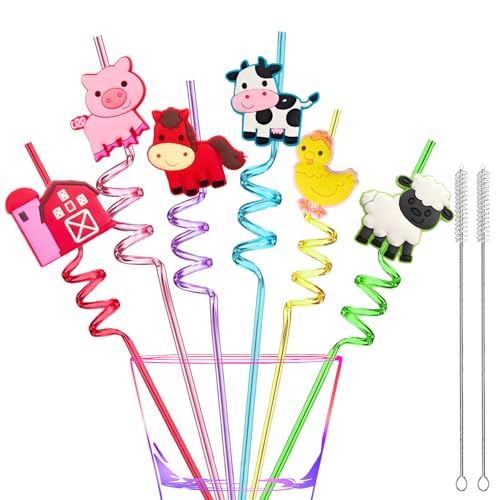 24 Reusable Farm Animal Drinking Straws with Fun Designs