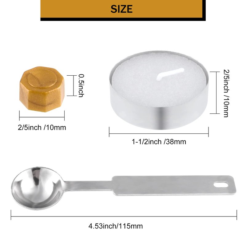 NACHLYNN 600 Pcs Gold Wax Seal Beads Octagon Sealing Wax Beads with 1 Melting Spoon and 4 Pcs Tea Candles for Letter Greeting Cards Wine Sealing Crafts