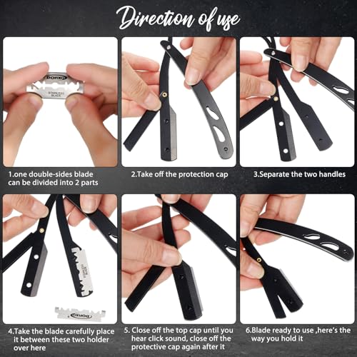 Professional Straight Razor Kit with 40 Blades & Neck Duster Brush for Barbers & Home Grooming