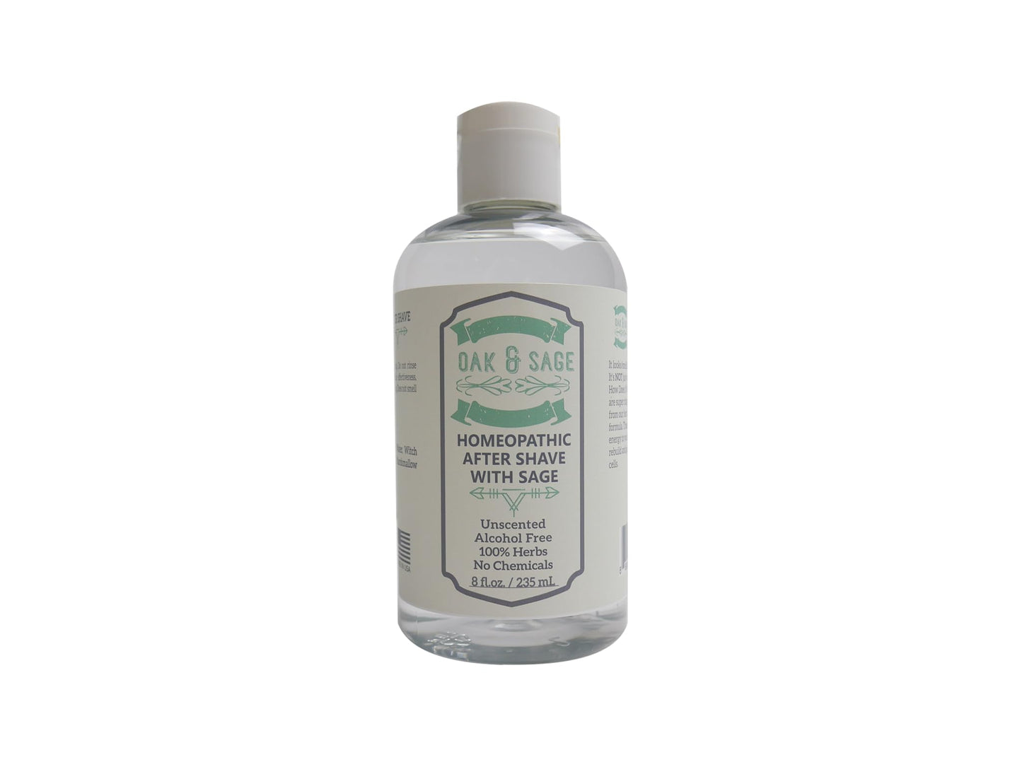 OAK & SAGE Homeopathic After Shave With Sage - Unscented - 8oz - 100% Herbs, No Alcohol, No Chemicals - For All Skin Types