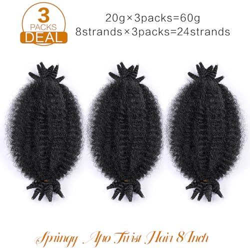 YUFEIHE 8 Inch 1B Marley Twist Braiding Hair - Pack of 3, Natural Black