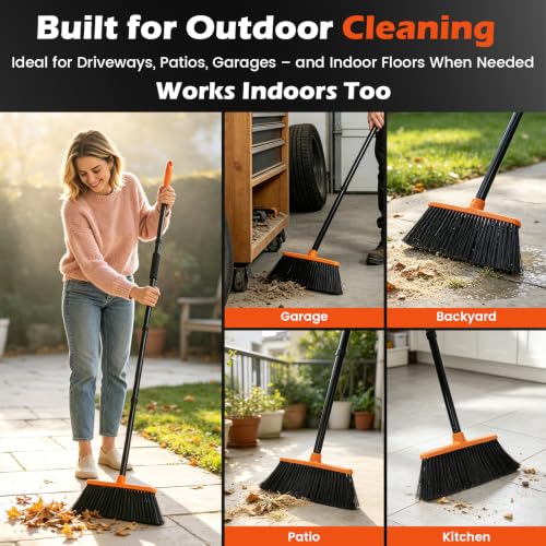 Heavy Duty Outdoor Broom with 50" Long Handle for Efficient Cleaning