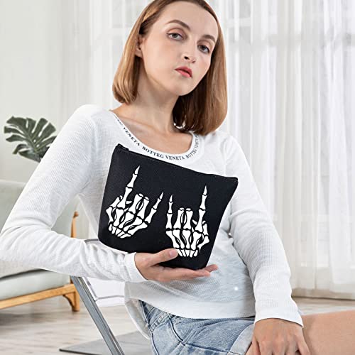 Skeleton Rock Hand Makeup Bag - Durable Cotton Travel Cosmetic Pouch