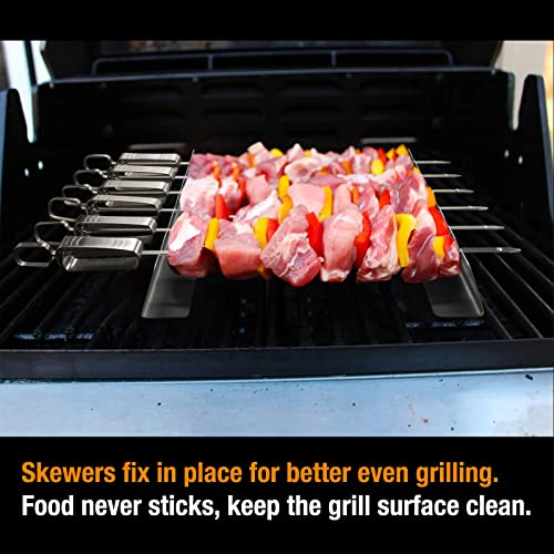 Stainless Steel Kabob Skewers Rack Set - 2 Piece BBQ Accessory