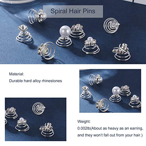 Meekoo 40Pcs Rhinestone Spiral Hair Pins Set - 8 Styles Clips for Wedding Party