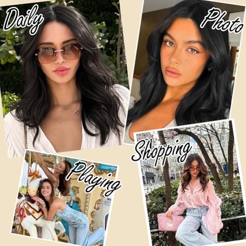 Black Wavy Wig for Women - 18 Inch Medium Length Synthetic Hair