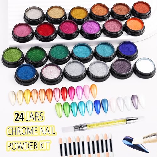 24 Colors Chrome Nail Powder Kit for Mirror Effect & Nail Art