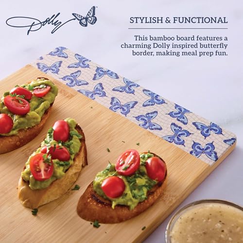 Dolly Parton Bamboo Cutting Board - Blue Butterfly Print, 11x14
