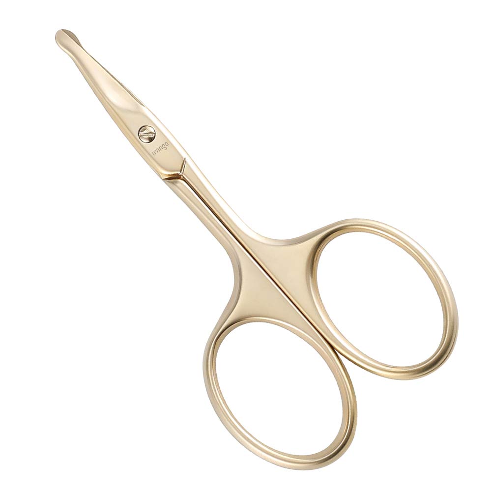 Professional Nose Hair Scissors - Stainless Steel Rounded Tip Trimming Tool | 3.5” Gold for Men & Women